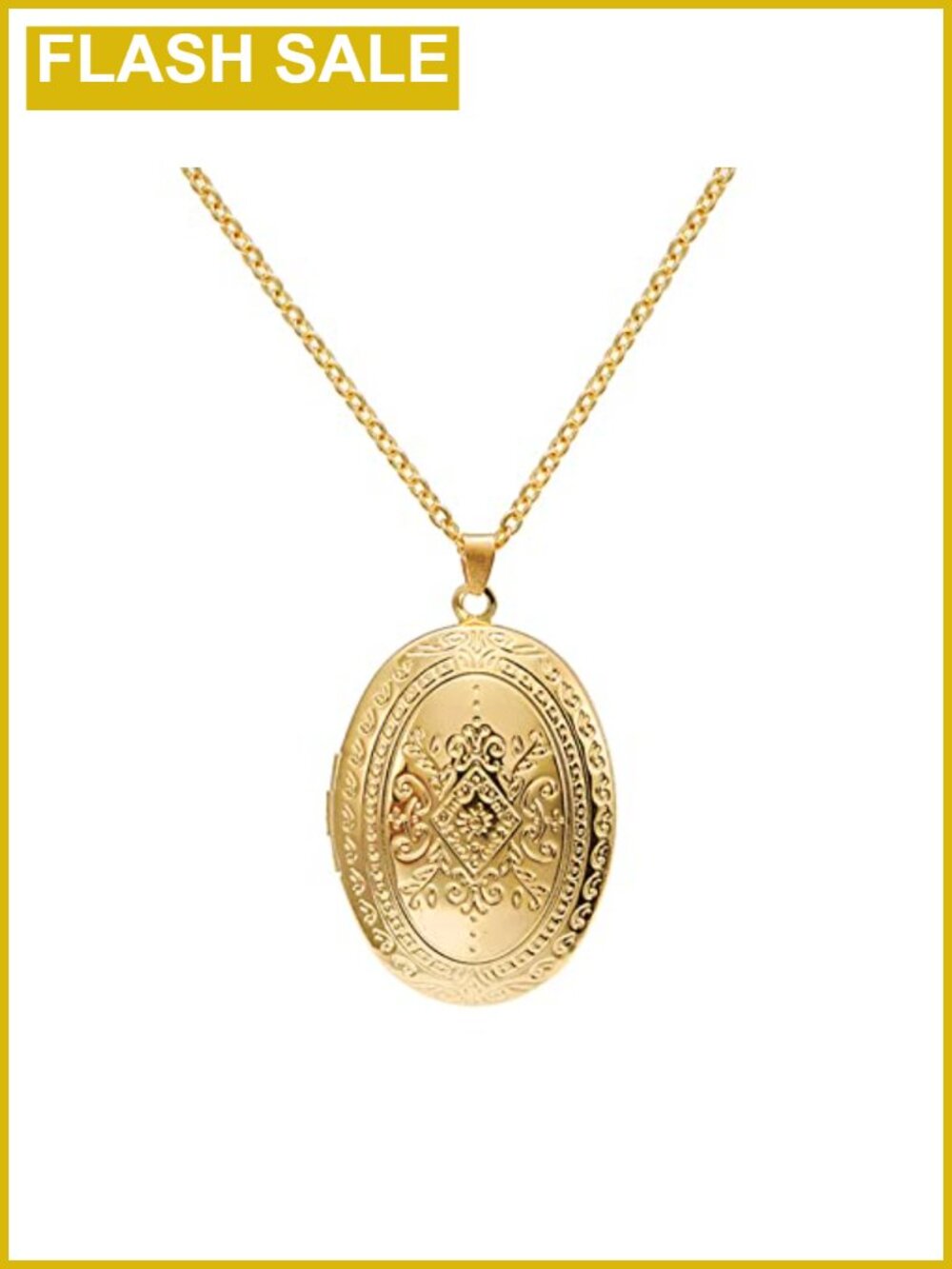 Vintage Engraved Flower Locket Necklace Photo Memorial Pendant